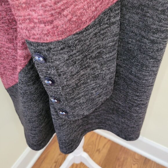 Seven Forty Two Tunic Asymmetric Color Accent Cowl Neck Burgundy Black Marled S - Picture 9 of 13